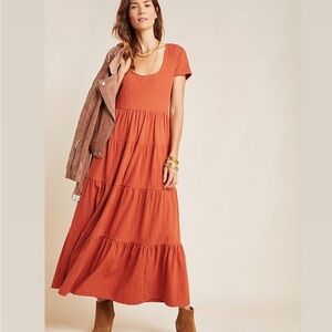 Anthropologie Maeve Orange Tiered Maxi Sundress